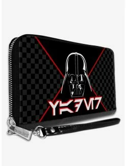 Coupon 🛒 Star Wars Darth Vader Aurebesh Checkered 👩 Women's Zip Around Wallet 🥰