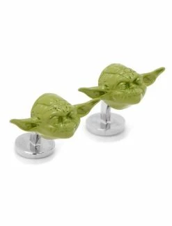 Cheapest 🎁 3D Green Star Wars Yoda Head Cufflinks 😉