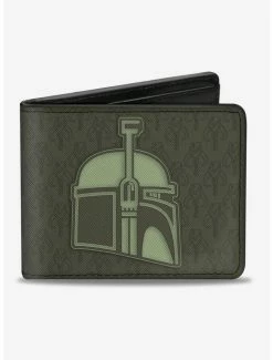Outlet ⌛ Star Wars Boba Fett Helmet Mandalorian Crest Kyrbes Skull Bi-fold Wallet 💯
