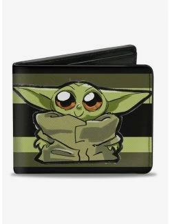 Outlet ✔️ Star Wars The Mandalorian The Child Impression Stripe Bi-fold Wallet 🎉