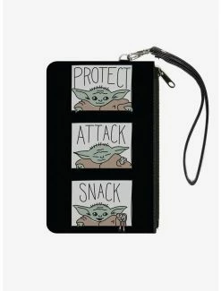 Deals ๐ Star Wars The Mandalorian Child Protect Attack Snack Black Wallet Canvas Zip Clutch ๐ฏ