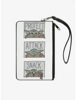 Brand new ✔️ Star Wars The Mandalorian Child Protect Attack Snack White Wallet Canvas Zip Clutch 🔥