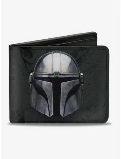 Promo ⌛ Star Wars The Mandalorian Helmet and Logo Bifold Wallet 💯