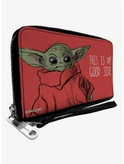 Brand new 😀 Star Wars The Mandalorian This is My Good Side Quote Red Zip Around Wallet ⌛
