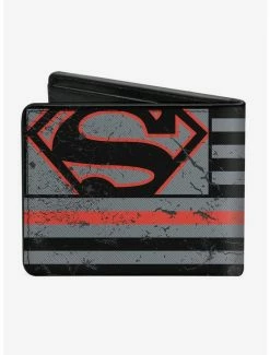 New 🔔 DC Comics Superman Shield Thin Red Line Bi-fold Wallet ⭐