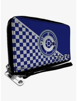 Wholesale ❤️ Star Wars R2D2 Top View And Aurebesh Checker Blue White Zip Around Wallet ✨