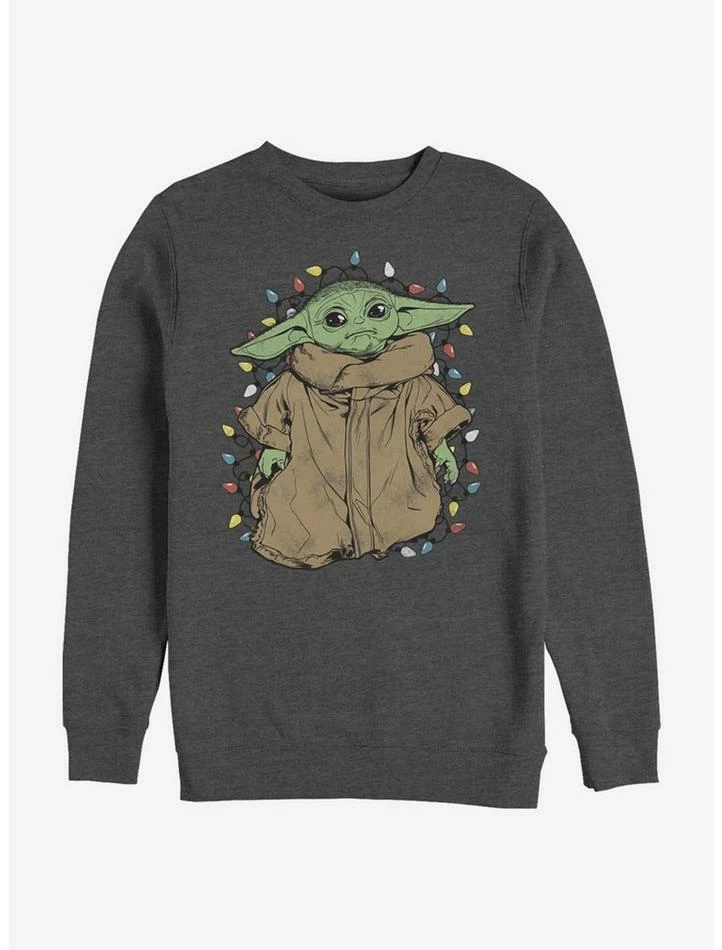 Promo 🔔 Star Wars The Mandalorian Tangled Lights The Child Crew Sweatshirt 🎁 3 Promo 🔔 Star Wars The Mandalorian Tangled Lights The Child Crew Sweatshirt 🎁