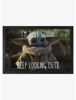 Best deal 🧨 Star Wars The Mandalorian Keep Looking Cute Framed Wood Wall Art ❤️