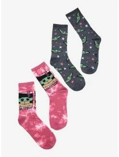 Promo ๐ฏ Star Wars The Mandalorian The Child Galaxy Tie-Dye Crew ๐งฆ Socks 2 Pair โญ