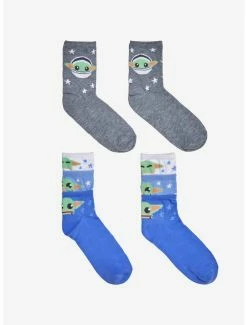 Promo 🤩 Star Wars The Mandalorian Chibi Grogu Crew 🧦 Socks 2 Pair 😉