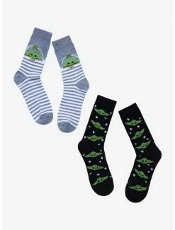 Promo 🤩 Star Wars The Mandalorian Grogu Frog Crew 🧦 Socks 2 Pair 😉