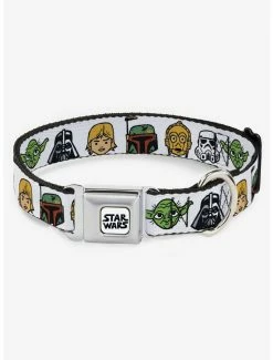 Brand new 🎉 Star Wars Character Faces White Seatbelt Buckle 🦮 Dog Collar ✔️