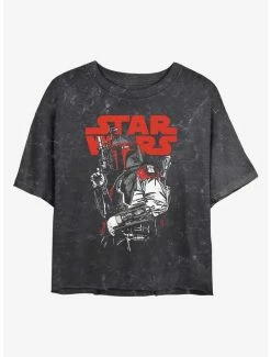 Best Pirce 🤩 Star Wars Boba Fett Pose Mineral Wash 👧 Girls Crop T-Shirt 👏