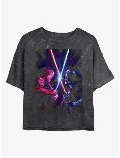 Deals 😀 Star Wars Kenobi and Vader Saber Clash Mineral Wash 👧 Girls Crop T-Shirt 😍