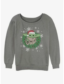 Best Pirce 🥰 Star Wars The Mandalorian Galactic Holiday Wreath 👧 Girls Slouchy Sweatshirt ❤️