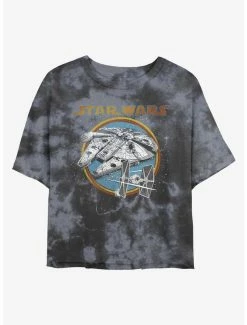 Best Sale ⌛ Star Wars Falcon Battleship Tie-Dye 👧 Girls Crop T-Shirt 👏