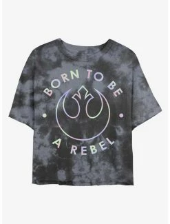 New 🛒 Star Wars Born To Be A Rebel Tie-Dye 👧 Girls Crop T-Shirt 😉
