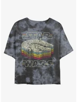 Promo 💯 Star Wars Retro Millennium Falcon Tie-Dye 👧 Girls Crop T-Shirt 🤩